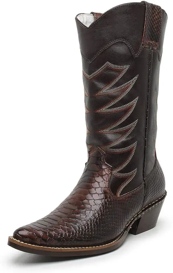 Bota Texana Country Masculina Cano Longo Bico Fino Couro JNA SHOES Anaconda