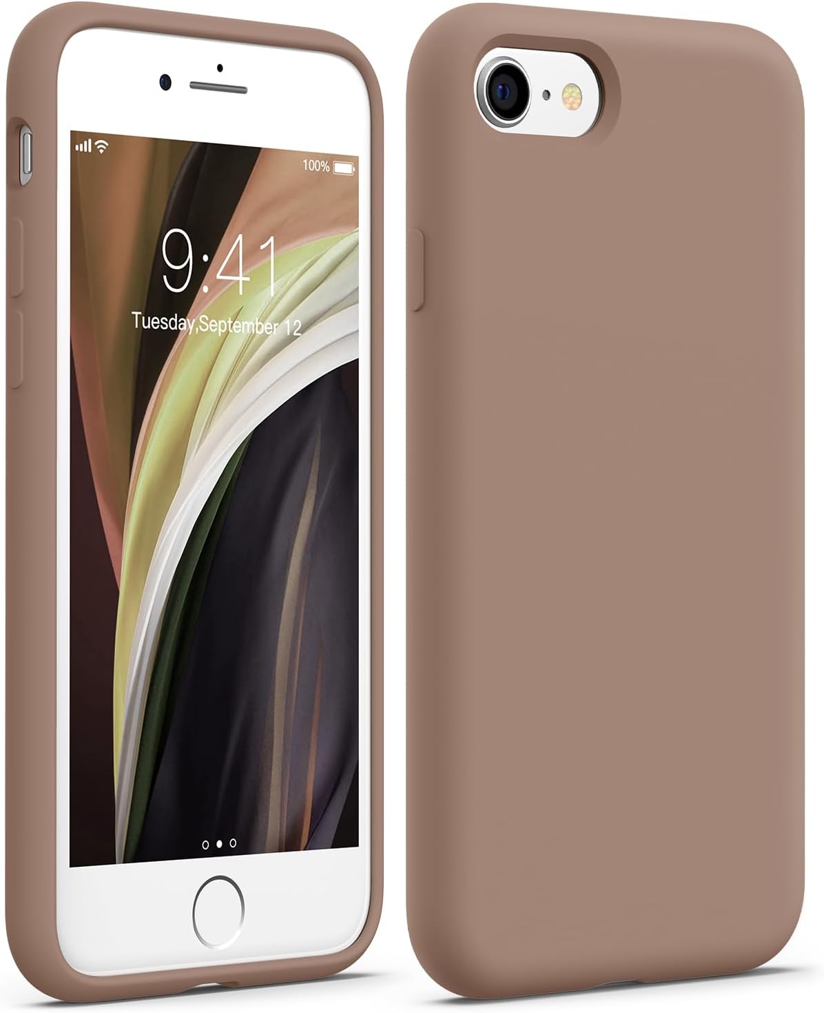 AOTESIER for iPhone SE Case 2022(3rd Gen)/iPhone SE 2020 Case(2nd Gen)/iPhone 7 Case/iPhone 8 Case, Full Body Food-Grade Silicone Wear-Resistant, Anti-Drop Protection Phone Case, Light Brown