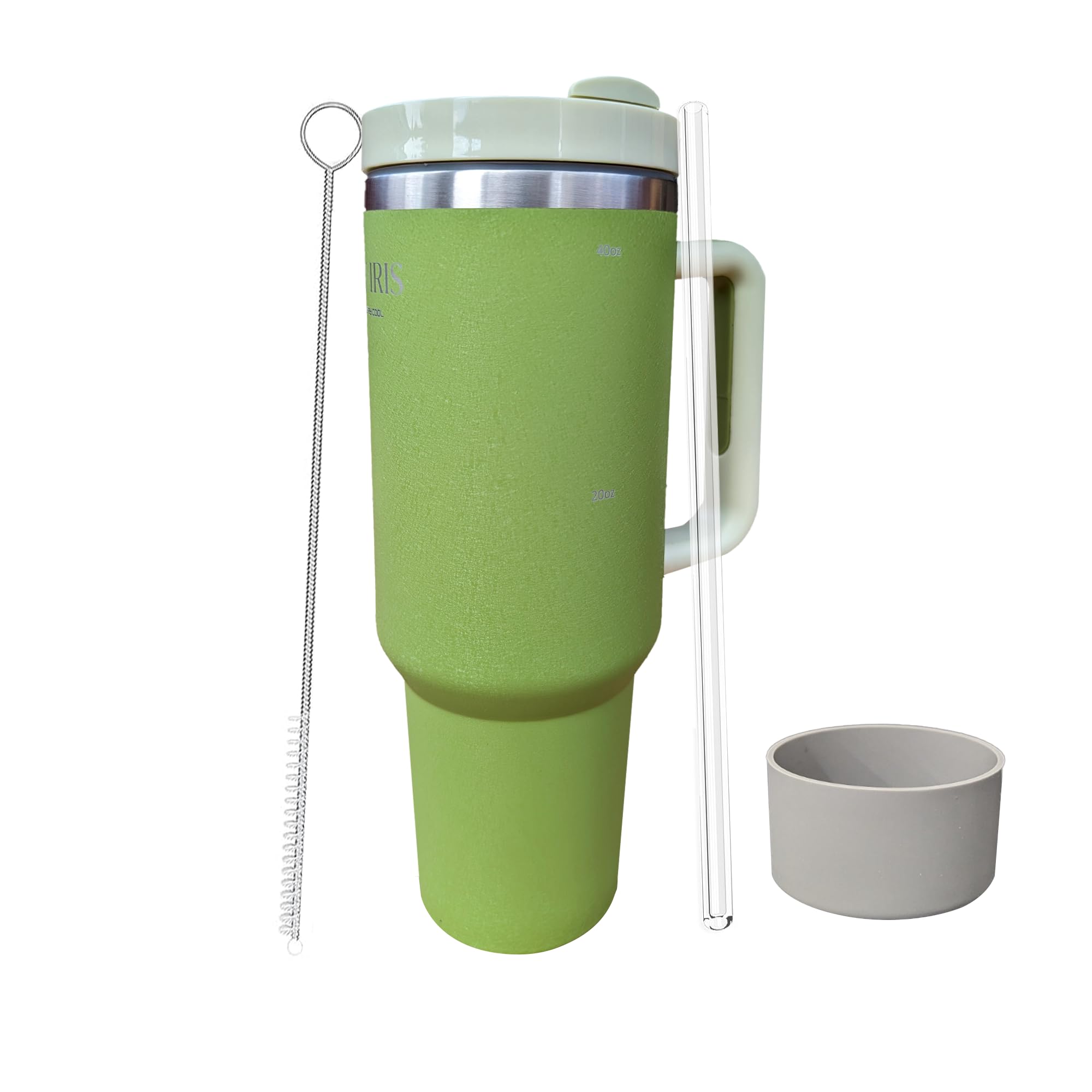 NU IRISEsmeralda 40oz Insulated Vacuum Tumbler | Handle With Detachable Rubber | Insulated Coffee Tumbler | Travel Quencher | Tumbler With Lid, Straw And Brush | 40 OZ | 1.18L Reusable Mug