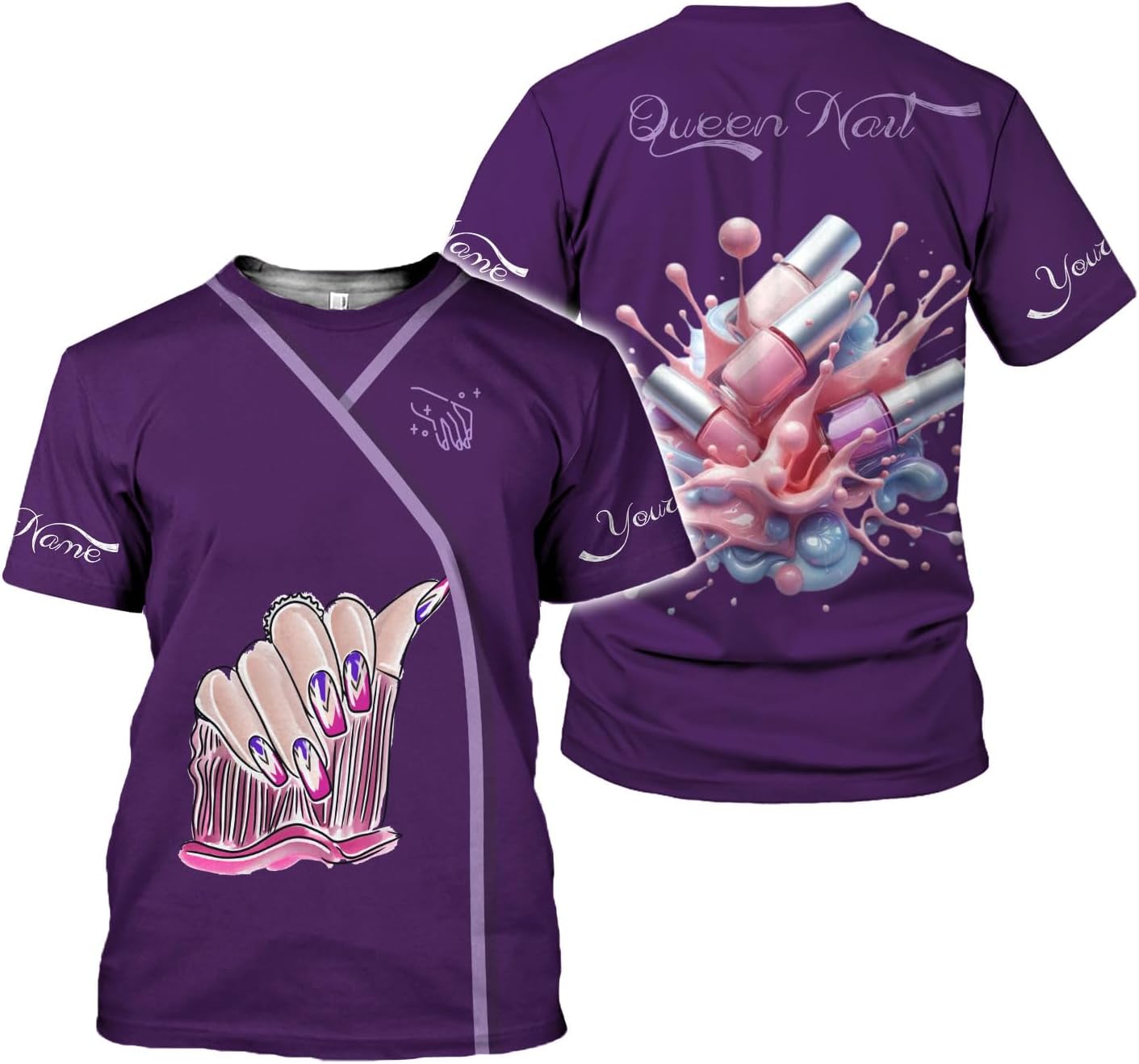 Custom Nail 3D Shirt Personalized Name Nail Tech Gift Manicurists Nail Lovers Salon Uniform Tshirt Artists Technicians Gifts