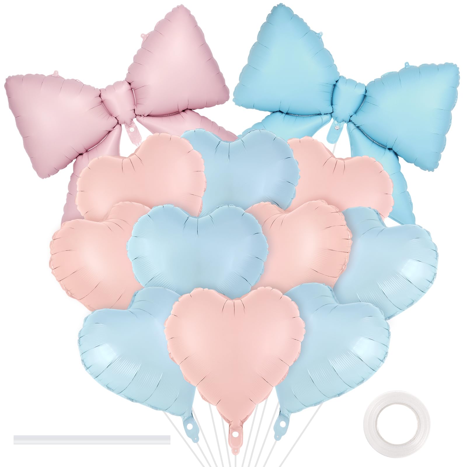 12 Pcs 18 Inch Heart Balloons and 38 Inch Bow Balloons, Large Foil Bow Heart Balloon Bow Party Decorations for Birthday Baby Shower Valentines Wedding Party
