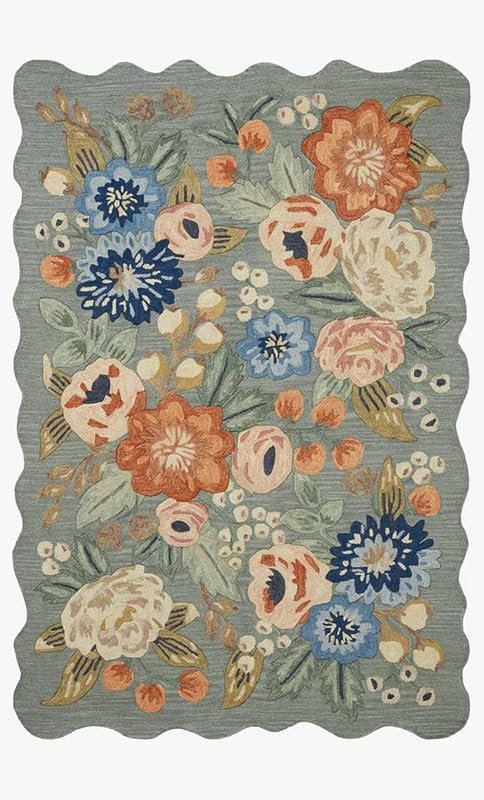 Image of Handmade Premium AFIFA Collection Woollen Rug Loop Pile Floral Hand Tufted Carpet for Living Room Bedroom Drawing Room Hall and Floor 3X5 Size