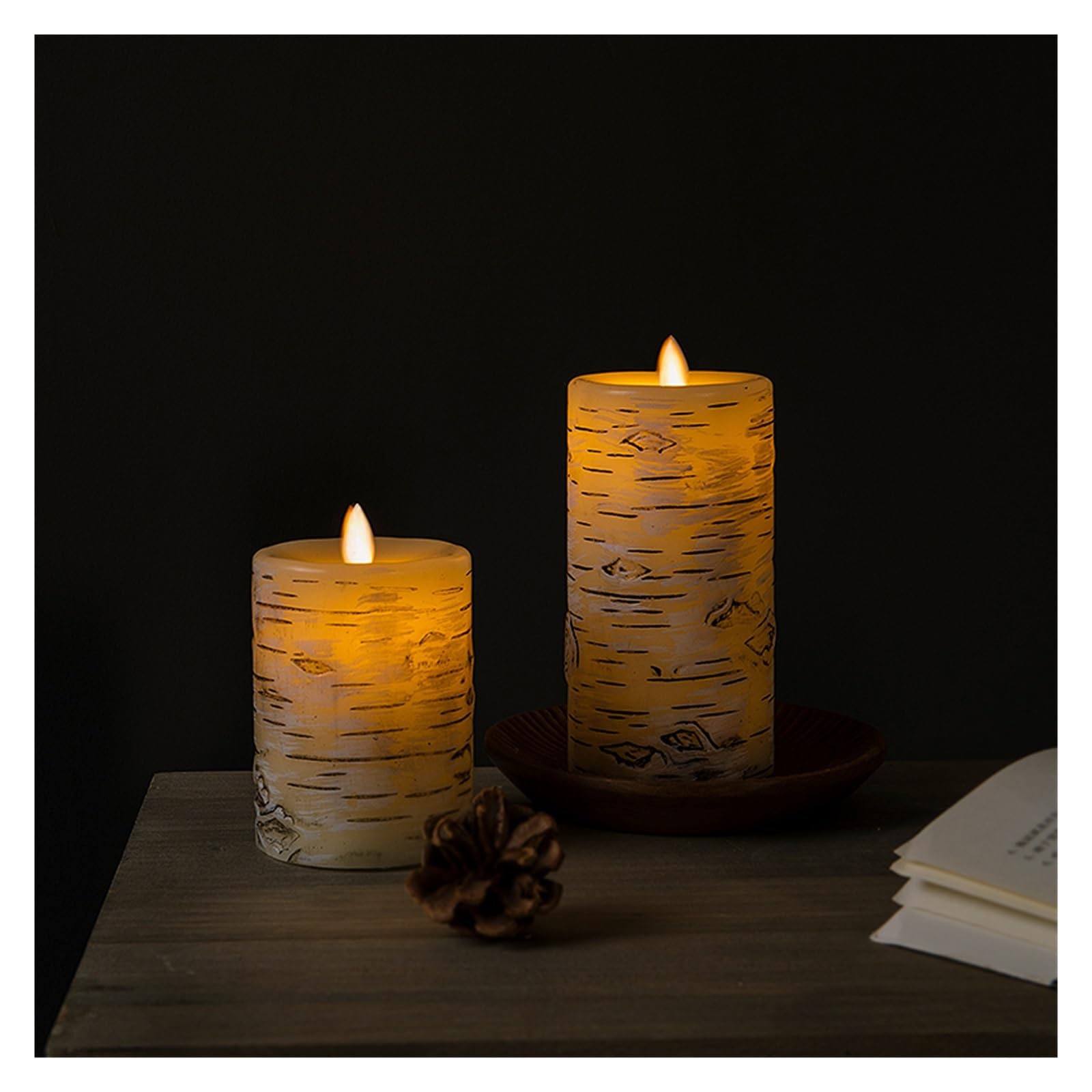 Candele senza fiamma Candele in corteccia di betulla Candele a LED, Candele alimentate a batteria con timer remoto, Candele elettriche finte in plastica, Set di 3