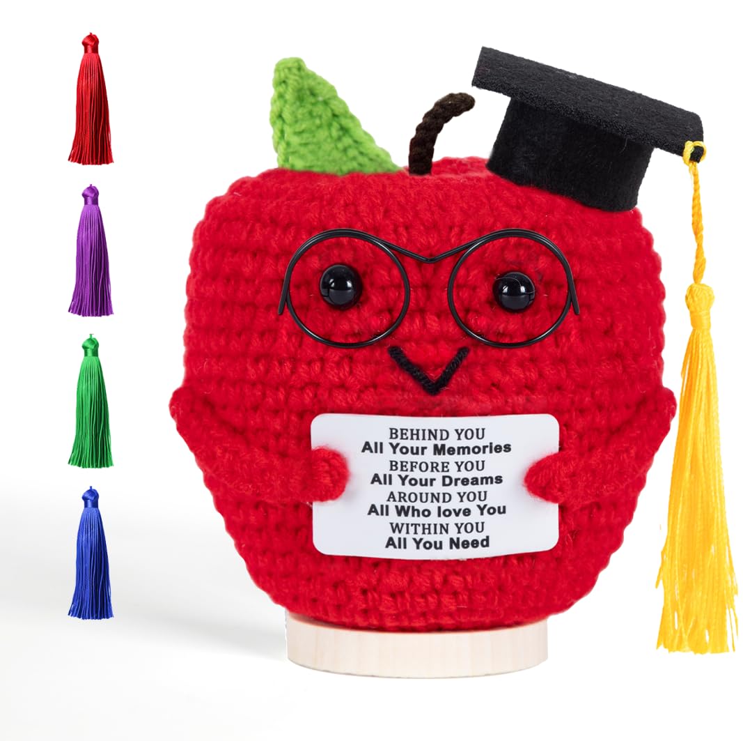 Photo 1 of 2026 Graduation Gifts Apple Emotional Support Crochet with 5 Replaceable Tassels Positive Inspiration Handmade Crochet Graduate Gift for Him Her Congrats Class High School College DIY Graduation Gift
