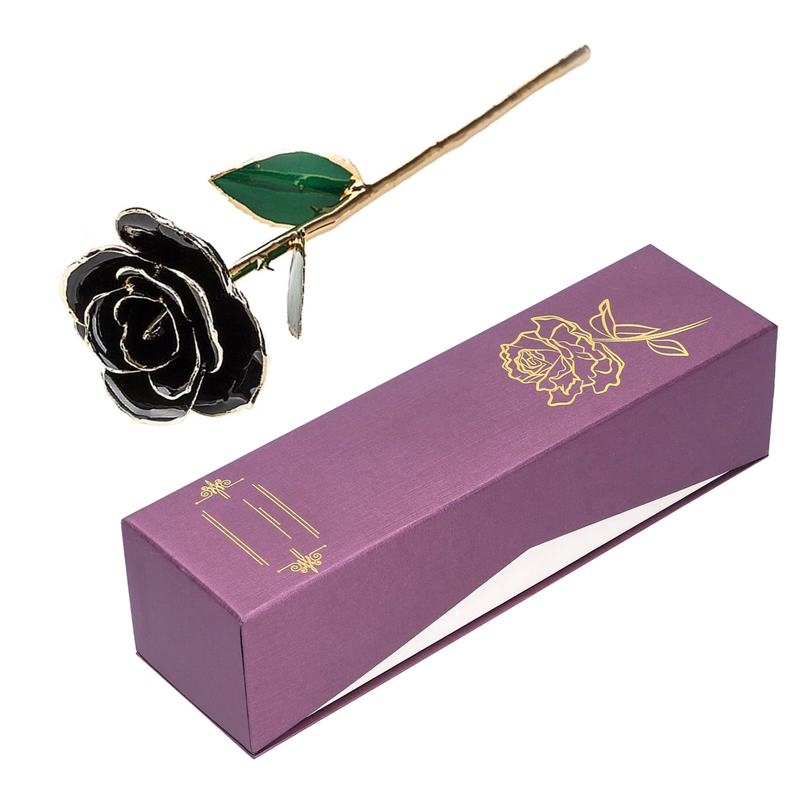 Fiore di Rosa Dorato 24K Splendido Regalo con Base in Resina Proteica Nera per Il Compleanno della Festa della Mamma