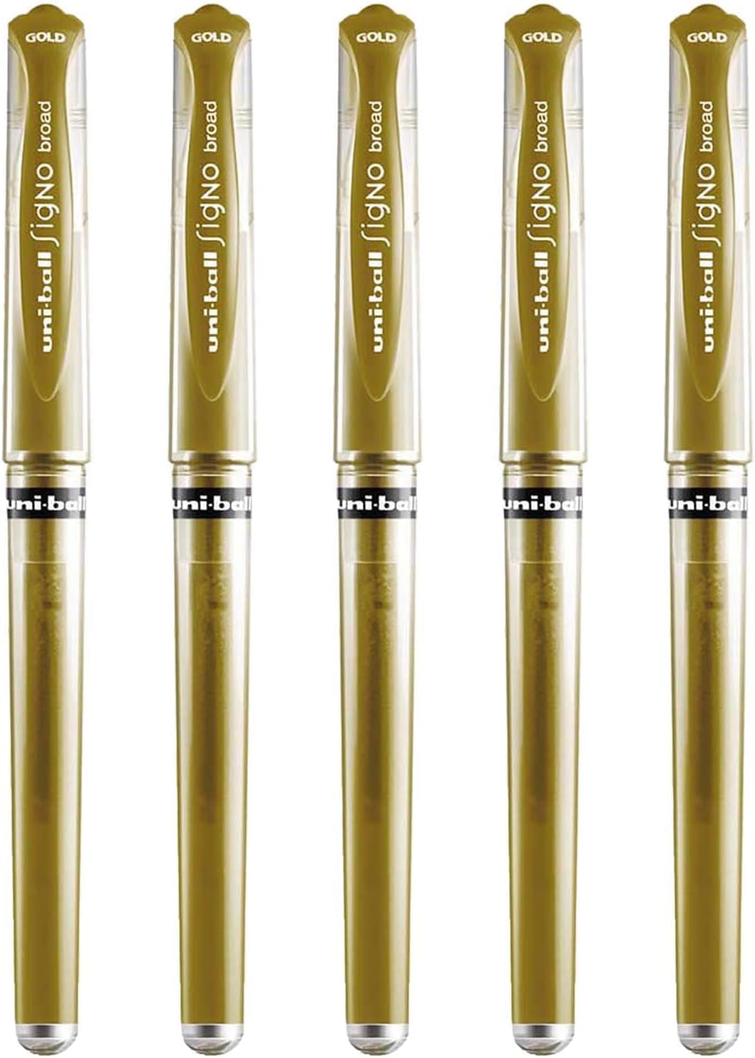 uni-ball Signo Pen Broad Metallic Gel Ink Rollerball - Metal 1mm Tip Nib 0.65mm Line Width With Rubber Grip - UM-153 - Gold (8) - Image 3