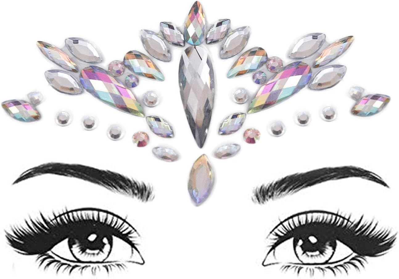 Face Gems Women Mermaid Rave Festival Glitter, Rhinestone Temporary Tattoo Face Jewels Crystals Face Stickers Eyebrow Face Body Jewelry (25#)