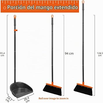 TreeLen Lightweight Upright Standing Broom and Dustpan Combo, 52'' Indoor Broom with Dustpan Combo Set for Home Kitchen Room Office Lobby