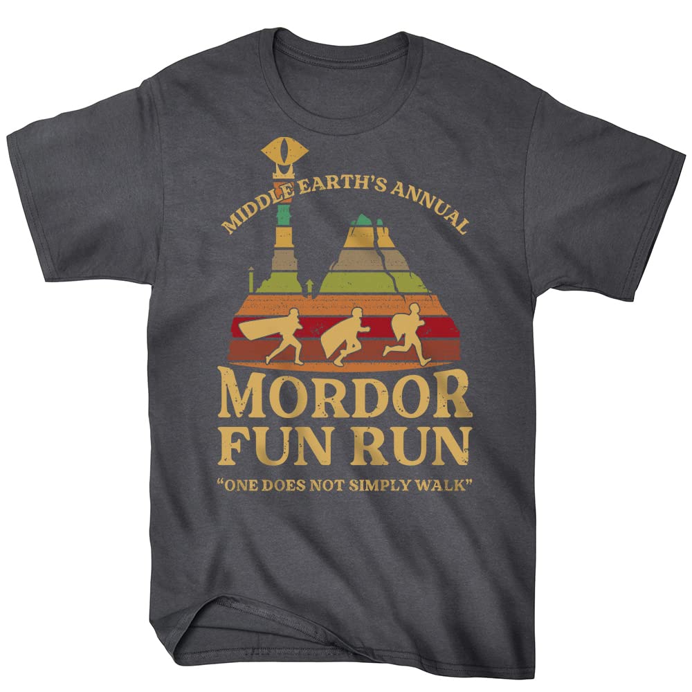 Lontse Men's Grey/K2 Middle Earth's Annual Mordor Fun Run One Does Not Simply Walk T-Shirt For Large