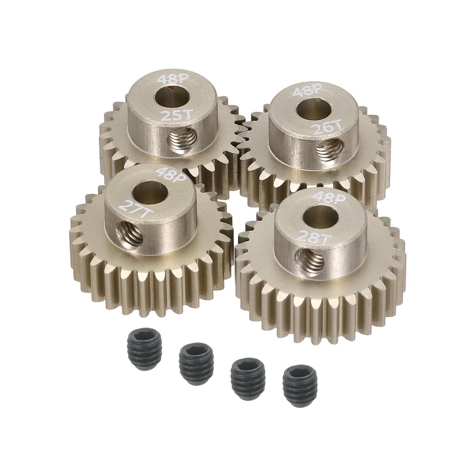 QUARKZMAN 4uds RC 48DP Motor Piñón Engranaje 3.175mm Eje 25T/26/27/28T Endurecido Piñón Engranajes Aluminio para 1/10 1/12 RC Modelo Coche RC Motor