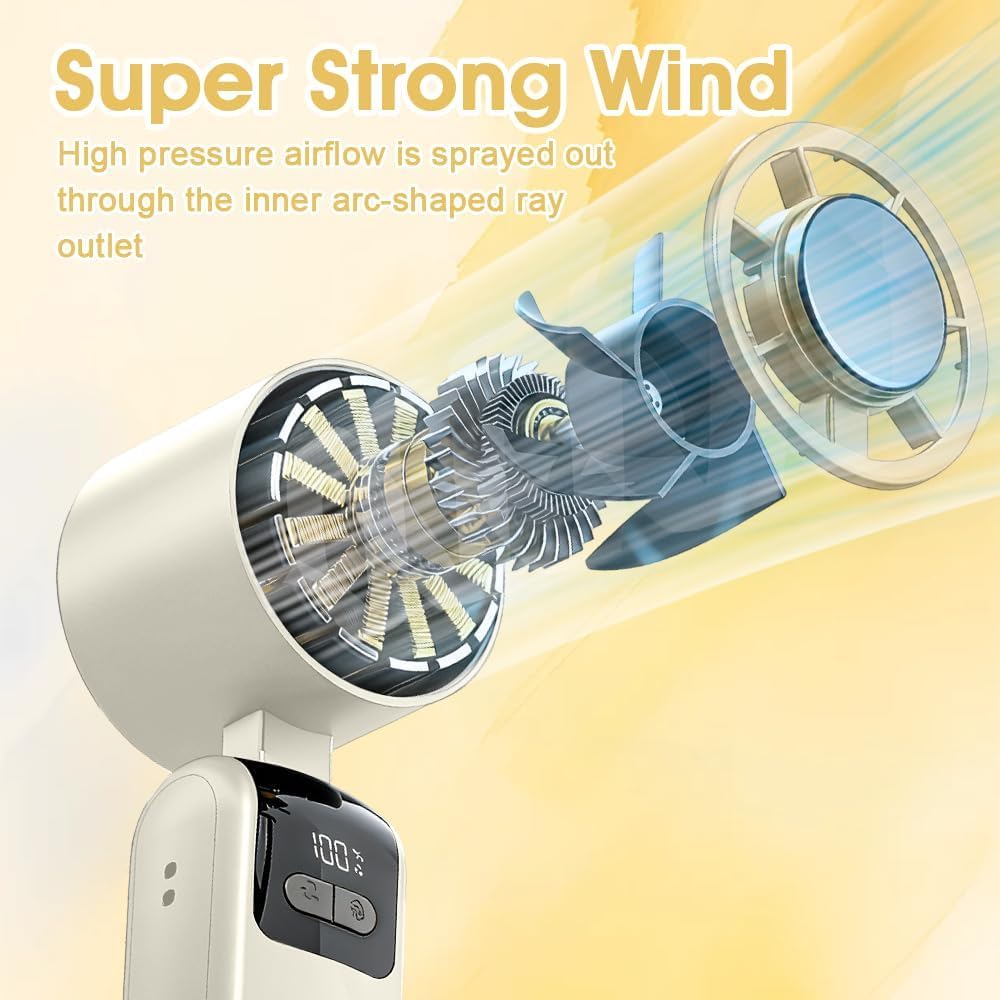 Ventilateur Portable 3 en 1 Rechargeable USB avec Écran LED - Ventilateur Bureau Pliable et Collier pour Voyage, Bureau, Maison - 199 Vitesses, Moteur sans Balai Silencieux, Charge USB-C,Gray