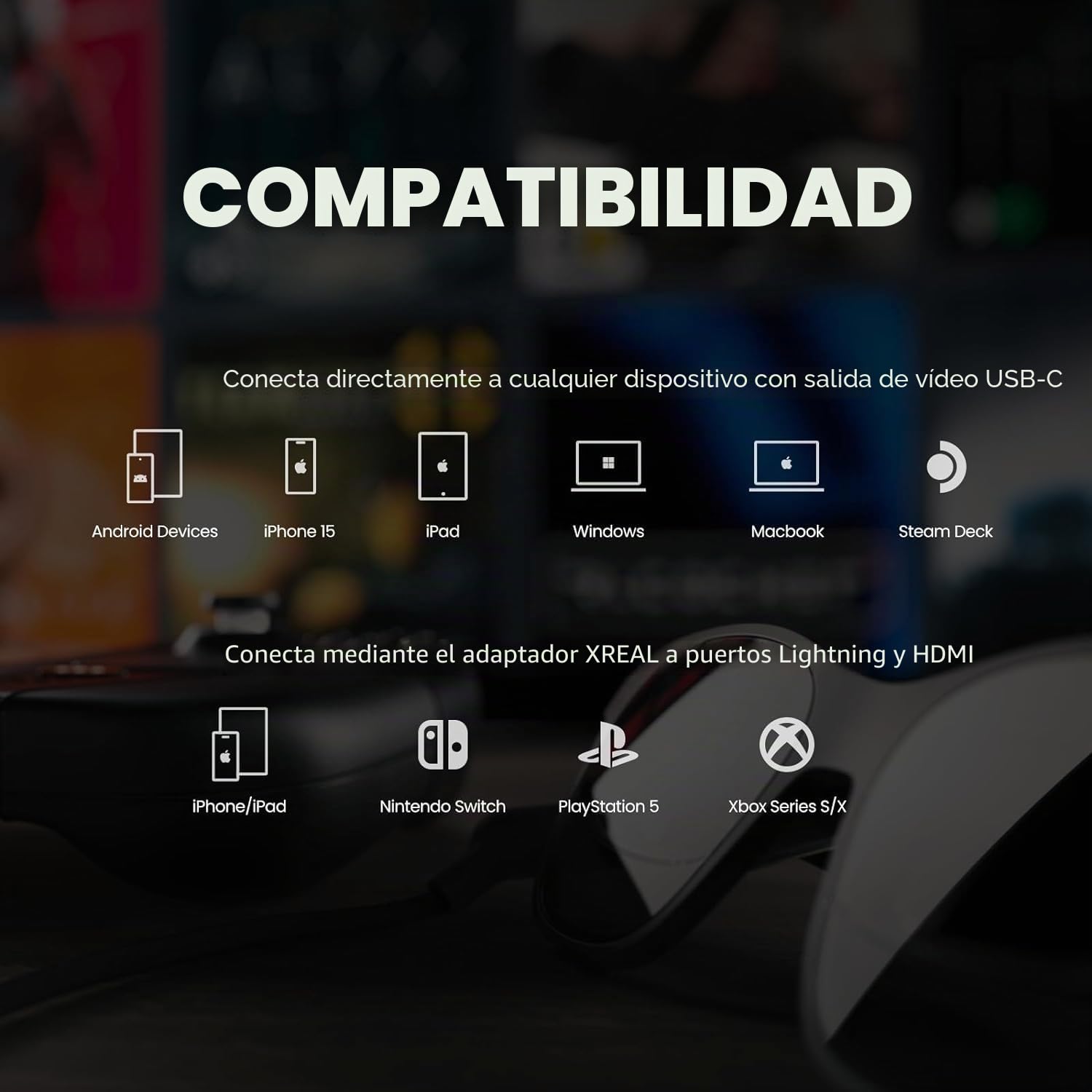 XREAL Air AR Glasses, Gafas Inteligentes con un 201'' Masivo Teatro Virtual Micro-OLED, Gafas de Realidad Aumentada, Transmitir y Jugar en PC/Android/iOS, Compatibles con Consolas y Juegos en la Nube