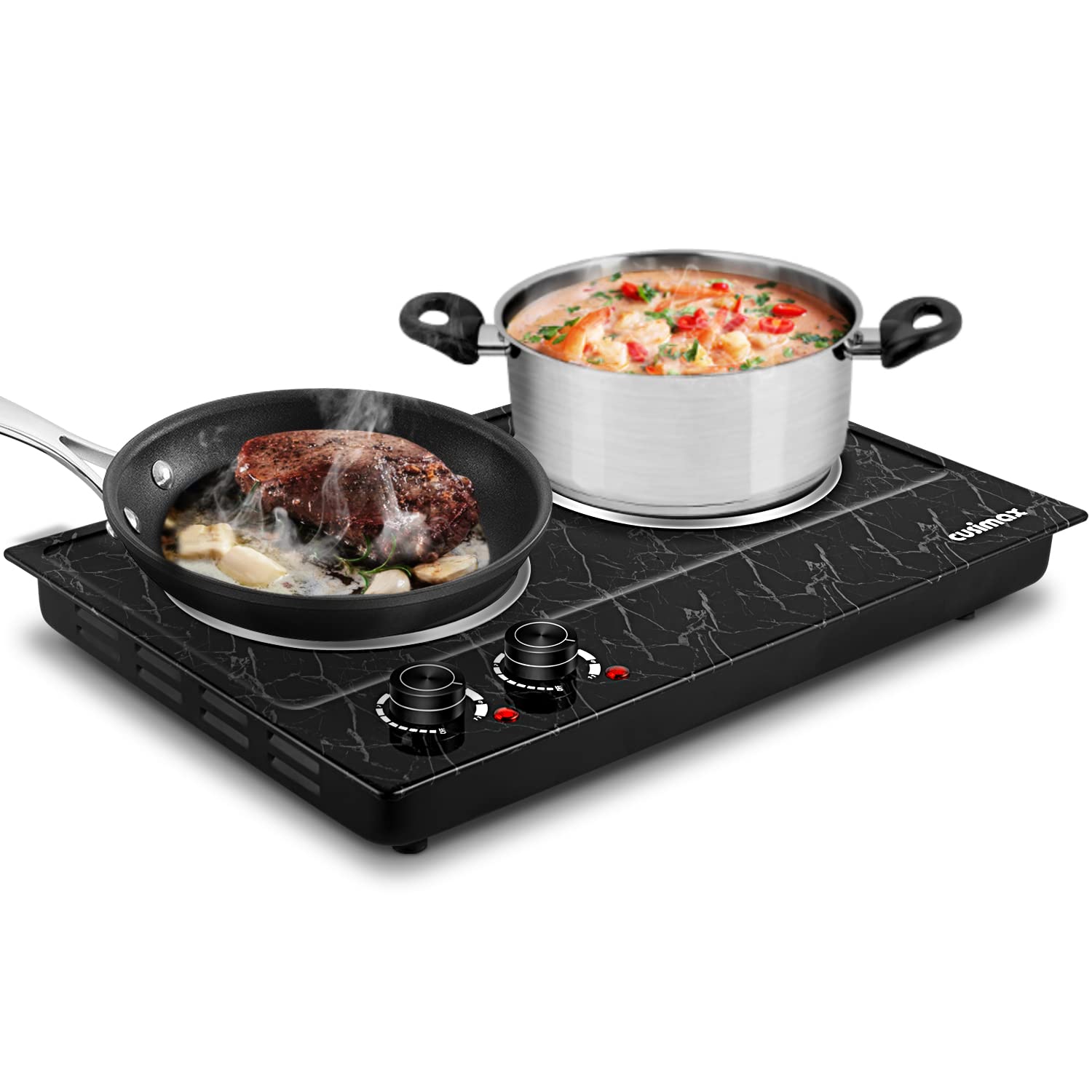 CUSIMAX 1800W Double Burner Electric Hot Plate, Dual Control Portable Stove Electric Burner for Cooking, Portable Countertop Burner, Glass Plate Infrared Cooktop