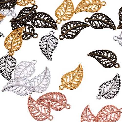 75Pieces Vintage Hollow Filigree Leaf Charms Pendants Jewelry Findings #TOP3