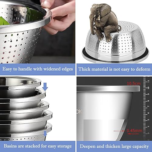 Miniatura 5 de meleg otthon Cuencos para mezclar de acero inoxidable, ensaladera de 8.5 cuartos de galón, cuencos de metal con lavabo de filtro de agua, lavabo de