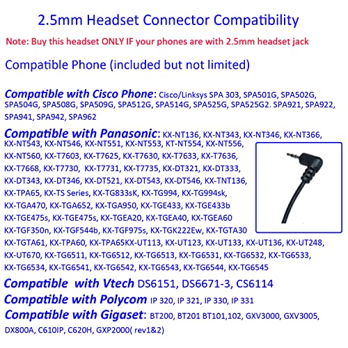 2.5Mm Phone Headset For Office Landline Corded Telephone Headset With Noise Cancelling Microphone Wired Call Center Headphones For Panasonic Kx-Tgea20 Kx-Tca430 Kx-Tge433 Cisco 303G 508G Uniden Vtech #TOP5