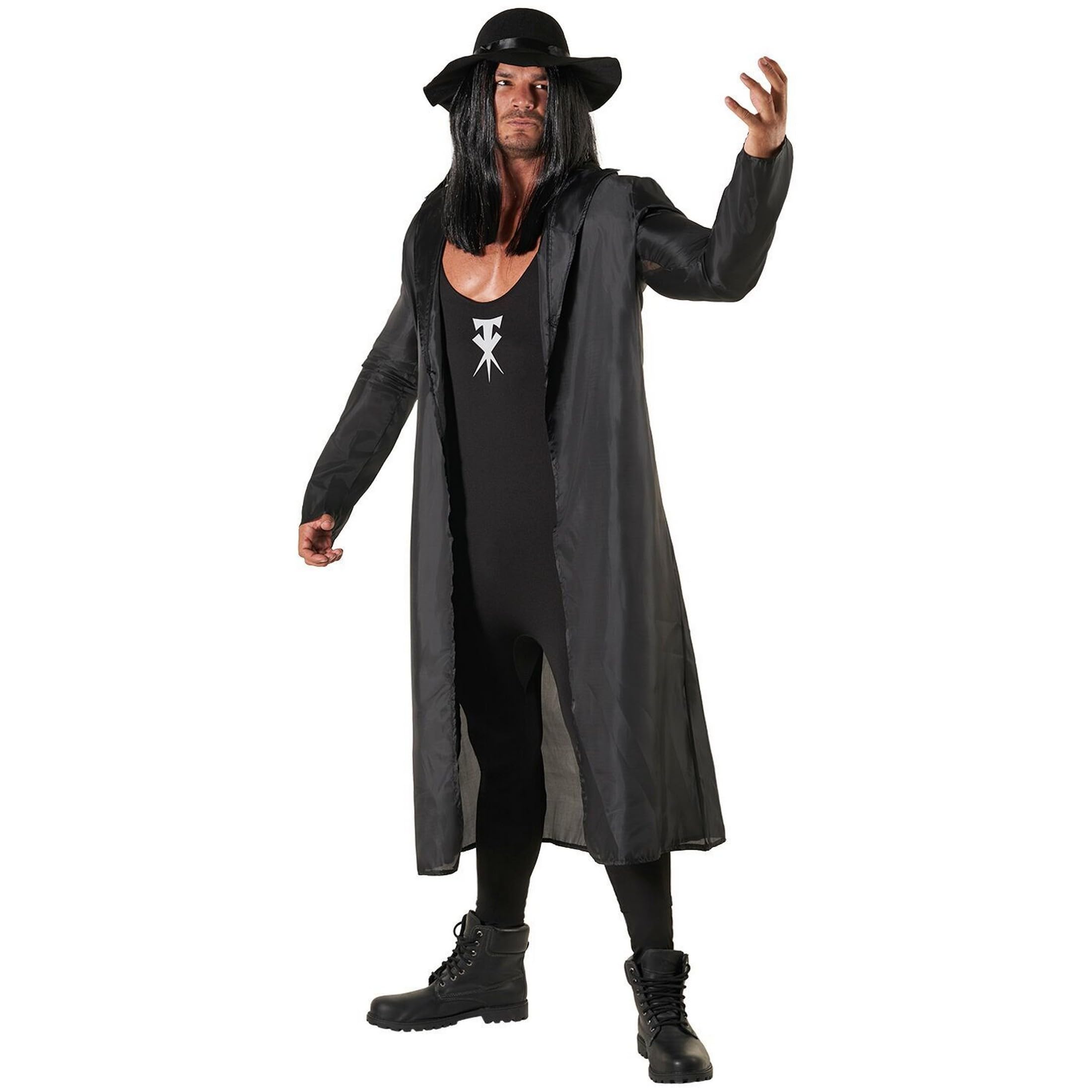 Morph Disfraz WWE Undertaker Enterrador Hombre Lucha Libre Mono Negro Capa Sombrero Despedida Soltero Halloween