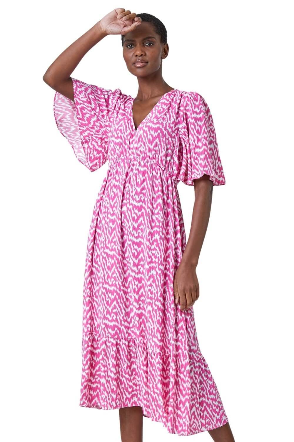 Roman Women's Pink Zig Zag Tiered Maxi Dress Size 10