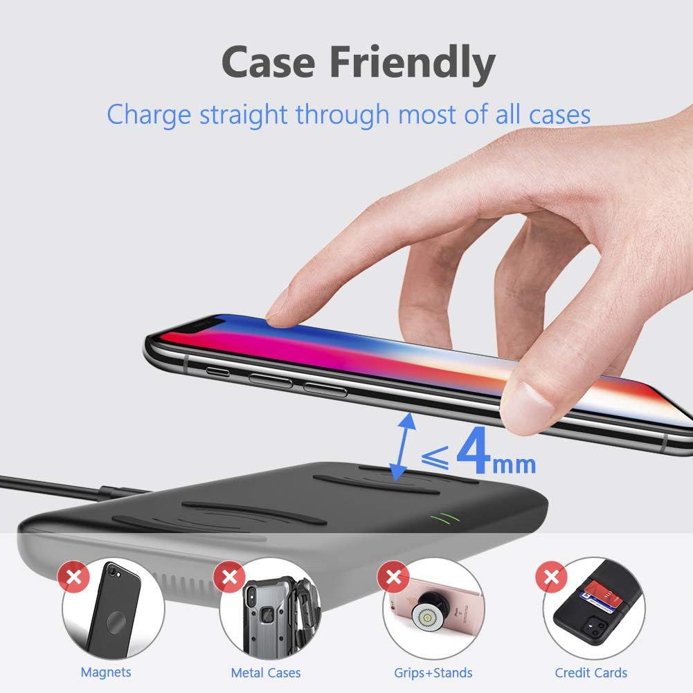 Yootech Dual Fast Wireless Charger, 4 Coils Double 10W Max Wireless Charging Pad with Adapter,Compatible with iPhone 12/12 Mini/12 Pro Max/SE 2020/11 Pro Max/11 Pro,Galaxy S20/Note 10/S10, AirPods Pro