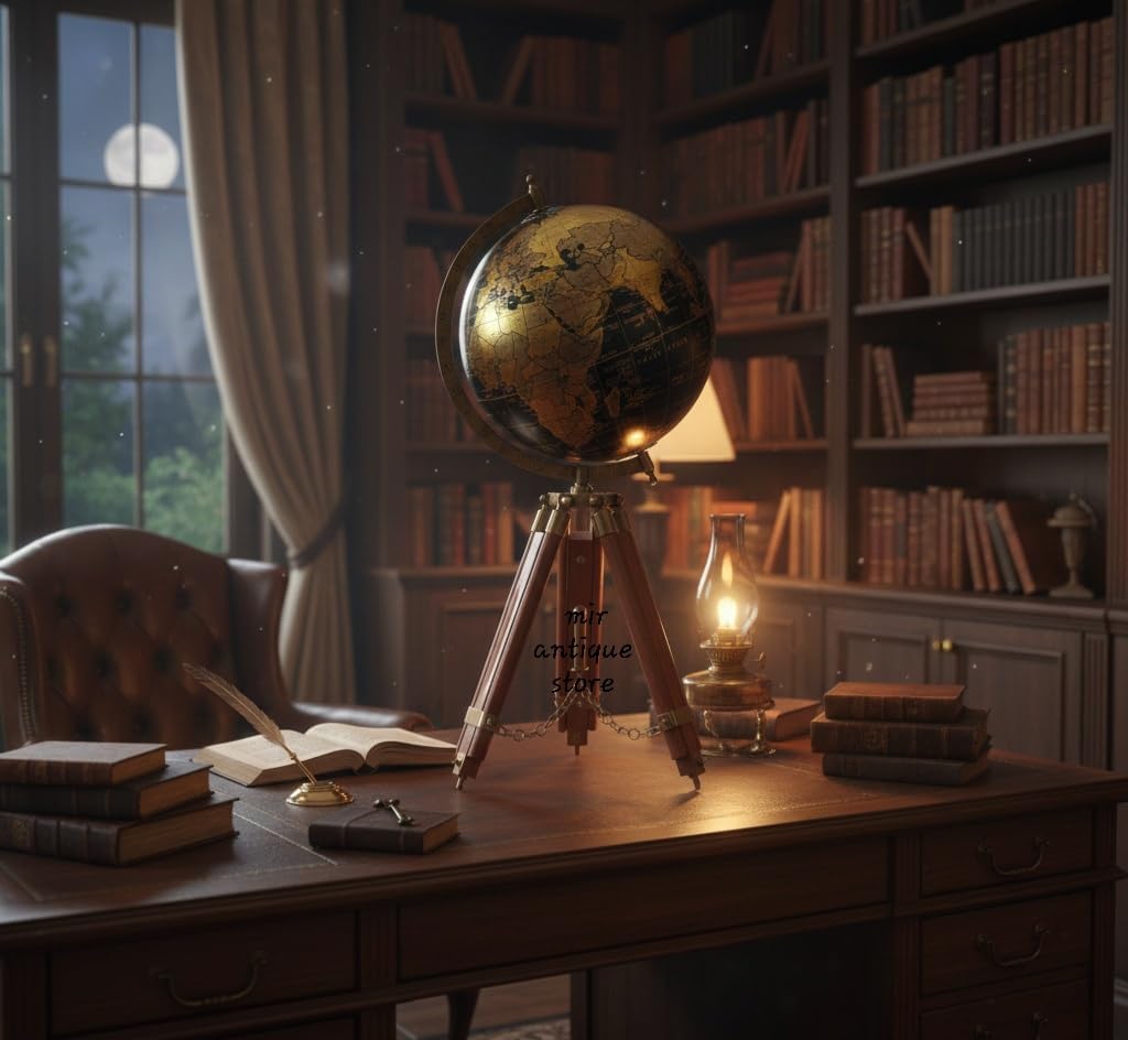 Nautical Brass Globe Antique Style World Map Tabletop Vintage Explorer Gift Decor Antique Brass Nautical Home Decor & Collectible Displa Size of Globe 8in Antique Finish Home Office Decor