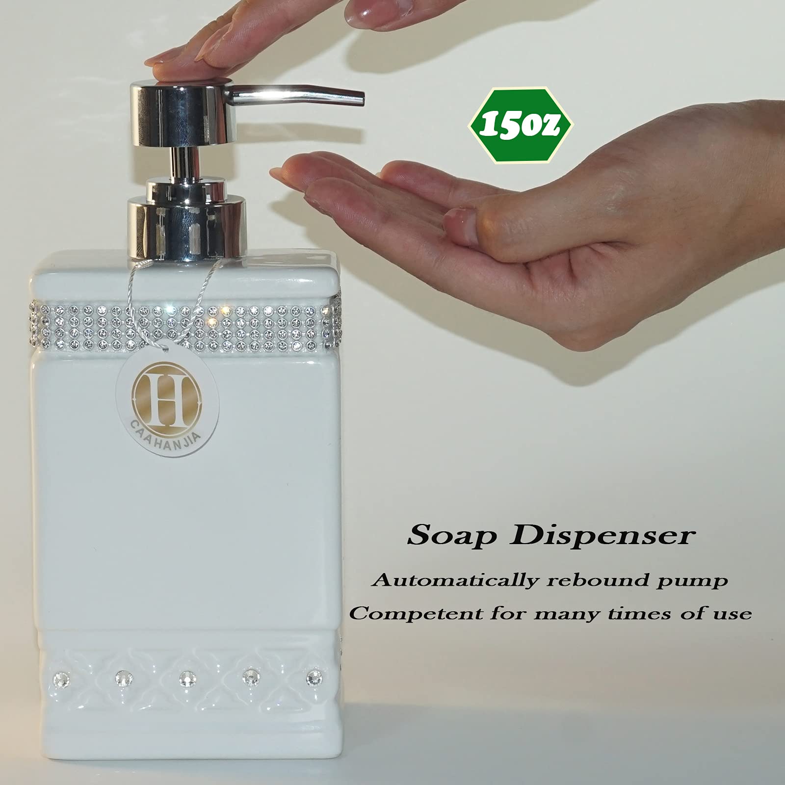 CAAHANJIA Bathroom Accessories Set 4 Pcs-Ceramic Gift Soap Dispenser Pump & Toothbrush Holder Tumbler Cup Dish - Image 2