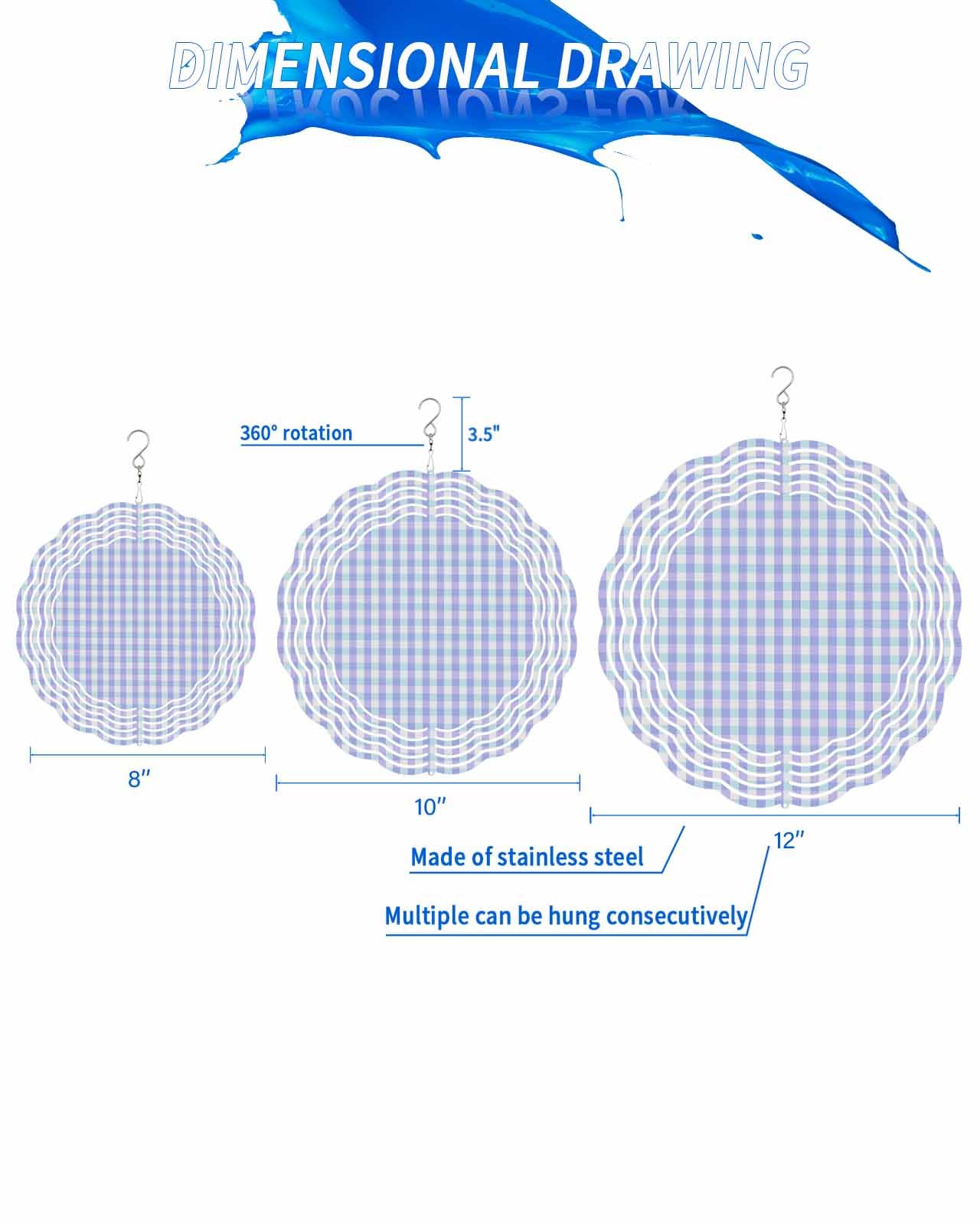 Modern Wind Spinners, Checked Plaid Hanging Wind Spinners for Yard and Garden 3D Stainless Steel Metal Sculptures Crafts Ornaments 8 Inch