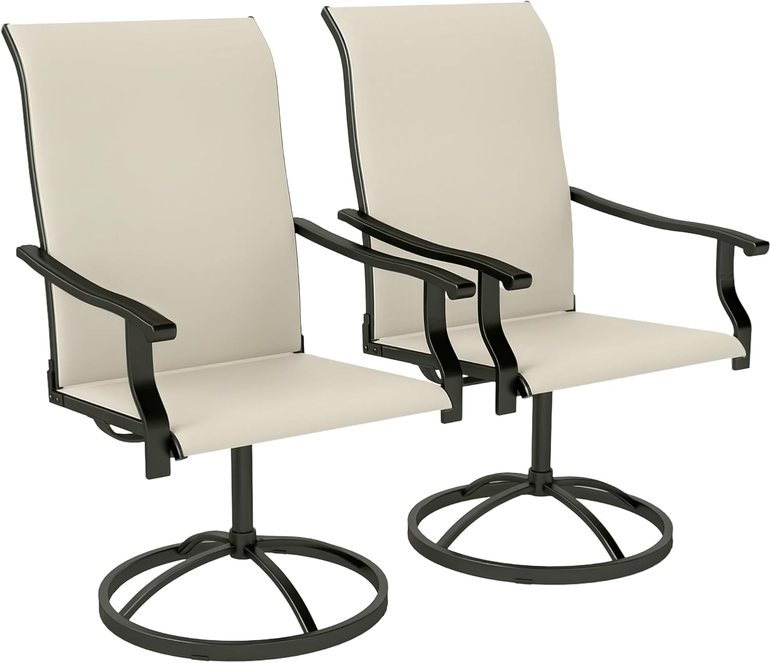 Outsunny Outdoor Patio Swivel Chairs Set of 2, High Back Patio Dining Chairs with All-Weather Mesh Fabric and Metal Frame for Backyard, Lawn, Porch or Garden, Beige