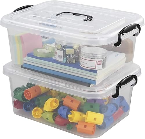 Idomy Caja de plástico de 8 L, contenedores transparentes con tapas, paquete de 2