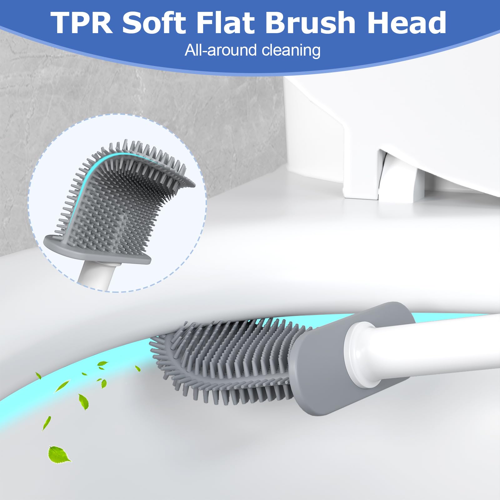 Euqvunn Brosse Toilettes WC, Set de Brosse WC Silicone Murale, Balayette WC avec Tête Double et Long Manche en Plastique, Accessoires de Salle de Bain ( Blanc