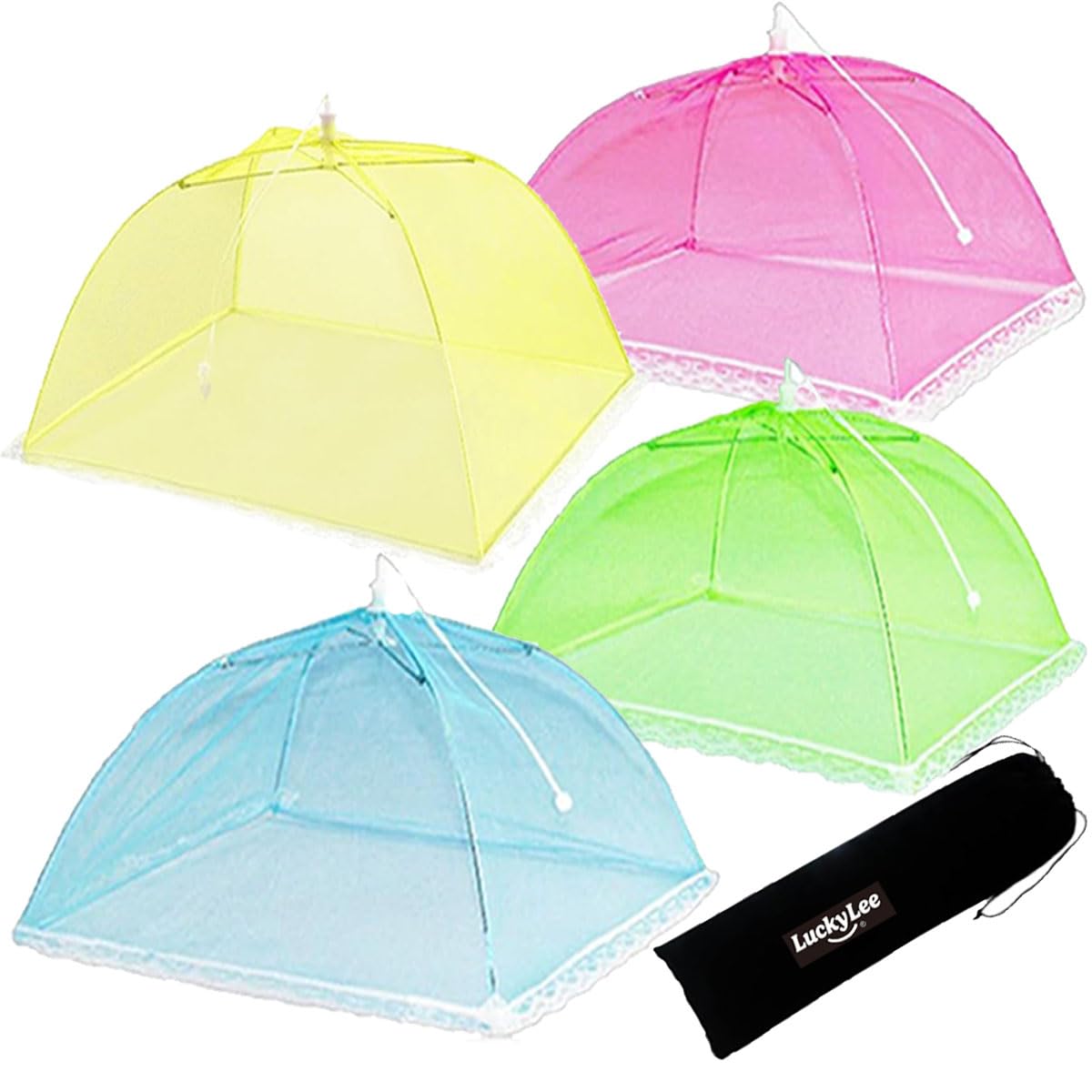 4PCS Mesh Food Covers, 17 Inch Pop Up Food Umbrella Tent Covers, Fruit Cake Net Domes for Outdoors, Screen Tents, Parties Picnics, BBQs, Reusable and Collapsible (Rainbow-4PCS)