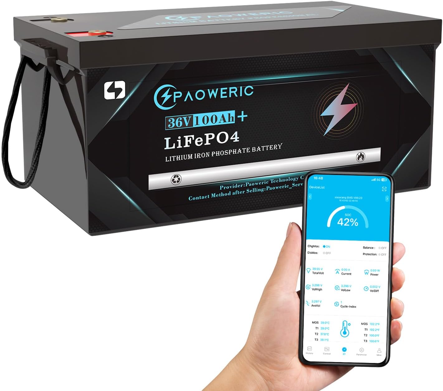 36V 100Ah Golf Cart LiFePO4 Battery, 10240W Output, 200A BMS, Perfect for Golf Cart, RV, Off Grid (36V100AH(Without Charger))