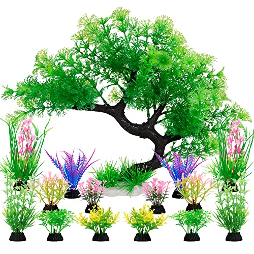 Image of MyLifeUNIT Fish Tank Decorations, 15 Pack Artificial Aquarium Plants Tree Set for Fish Tank Decor (Green Set)