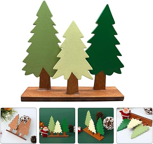 Miniatura 6 de Decoración de escritorio de pino de madera verde, 3 piezas de mini árboles de Navidad para la oficina en casa y decoración navideña, decoración