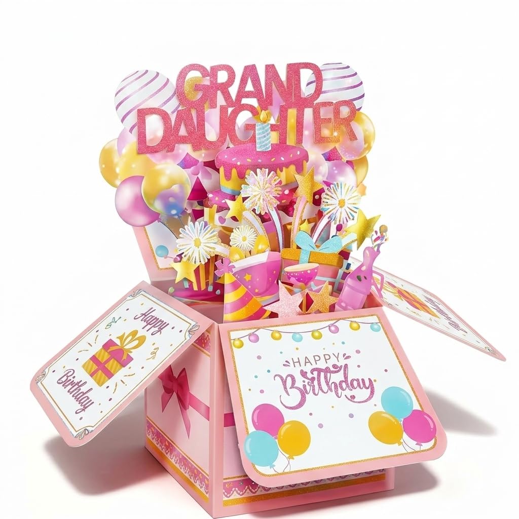 3D Happy Birthday Pop Up Card for Daughter with Candle & Cake Design, Personalised Greeting Card with Envelope, Unique Keepsake Gift from Mum Dad (GRAND-DAUGHTER)
