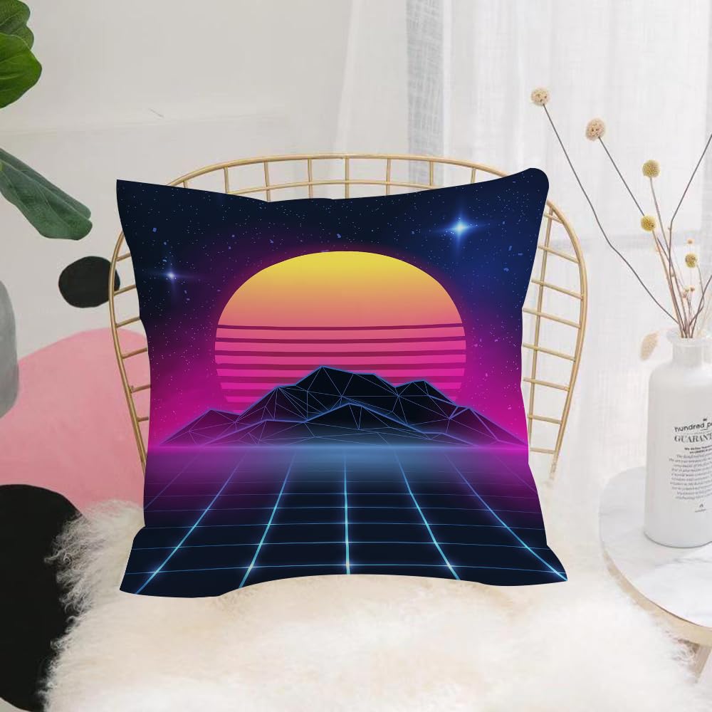 HYMSXW Cushion Cover,Throw Pillow Case Home Decorative for Living Room Bedroom Sofa Chair 20X20 Inch,Electronic neon on New Retro Wave 80 Party Miami 90S Beach Retrowave Design,Pillowcase 50X50cm