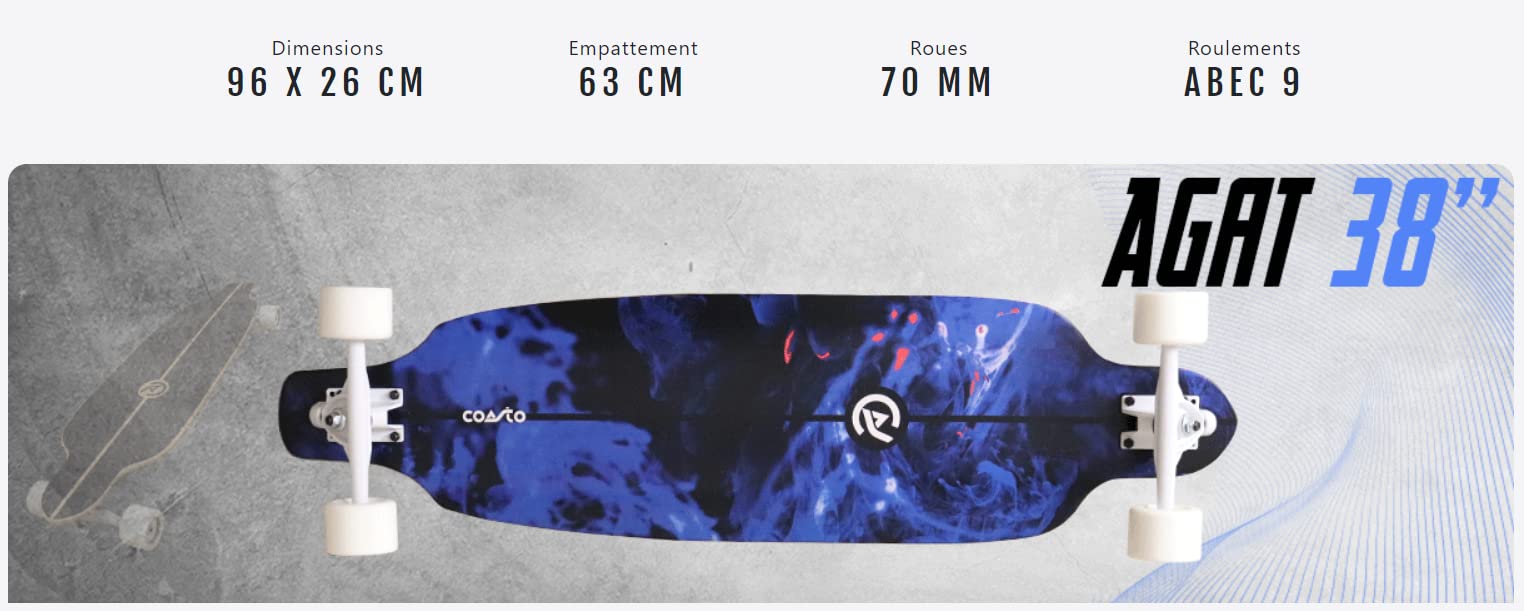 Coasto - Surfskate - Skateboard per Skatepark, Street, Pumptrack e Surf - Tavola ideale per Cruiser - All Terreno - Trucks Ottimizzati - Deck Pad trasparente e aderente