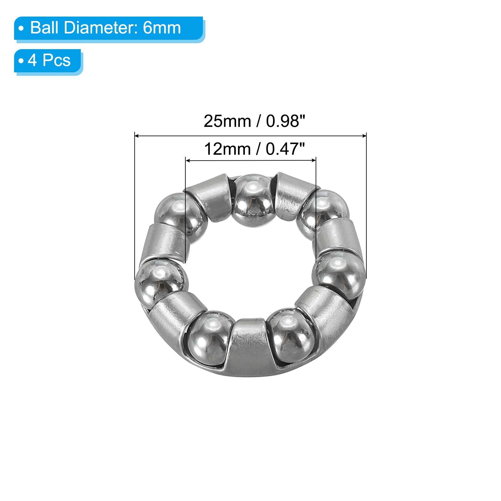 PATIKIL Cuscinetto a Sfera per Pedivella Bici 15/64 Pollici x 7 Sfere, 4pz Cuscinetti Bicicletta in Acciaio Inossidabile Ricambi Accessori per ASSE Posteriore Bici, Argento