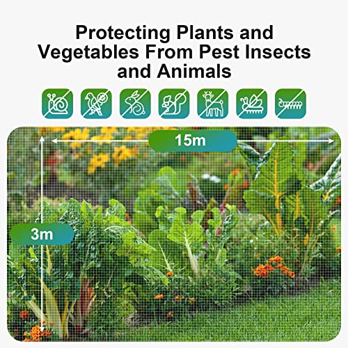 Gemüse Schutznetz Garten Insekten Netz: 3x15m Kulturschutznetz Feinmaschig Pflanzenschutznetz Tunnel for Schädlings Kirschfruchtfliege Kohlfliegen Weiß 3