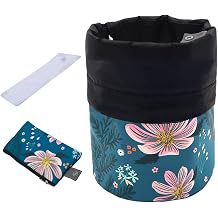 Portable Makeup Toiletry Cosmetic Travel Organizer Bag, Large Drawstring Hanging Packing Bag for Women Girl Men, Lightweight Multifunctional Barrel Shaped Storage Bag Pink Flower
