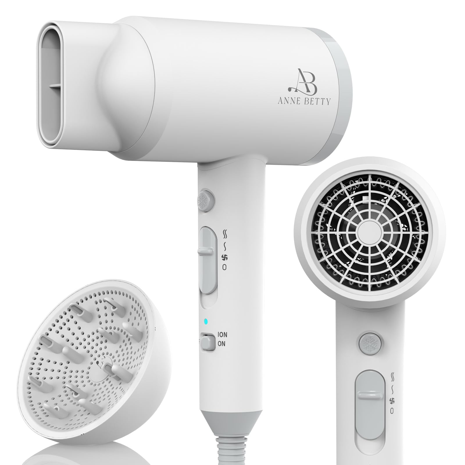 Ionic Hair Dryer with Diffuser Powerful 1800W Blow Dryer for Women Men Fast-Drying Hair Dryer with Nozzle for