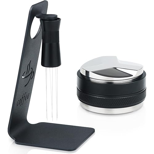 Coffee WDT Tool Include 51mm Coffee Distributor & Tamper Adjustable Needles Espresso Distributor with Magnetic Stand Adjustable Depth Espresso Distributor Fits All 51mm Espresso Portafilter