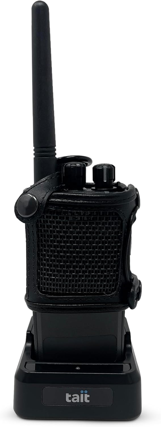 Turtleback Carry Holder Made for TAIT TP2 Fire and Police Security Two Way Radio Belt Clip and D Ring Holster Case, Black Leather Ratcheting 2.25" Belt Loop