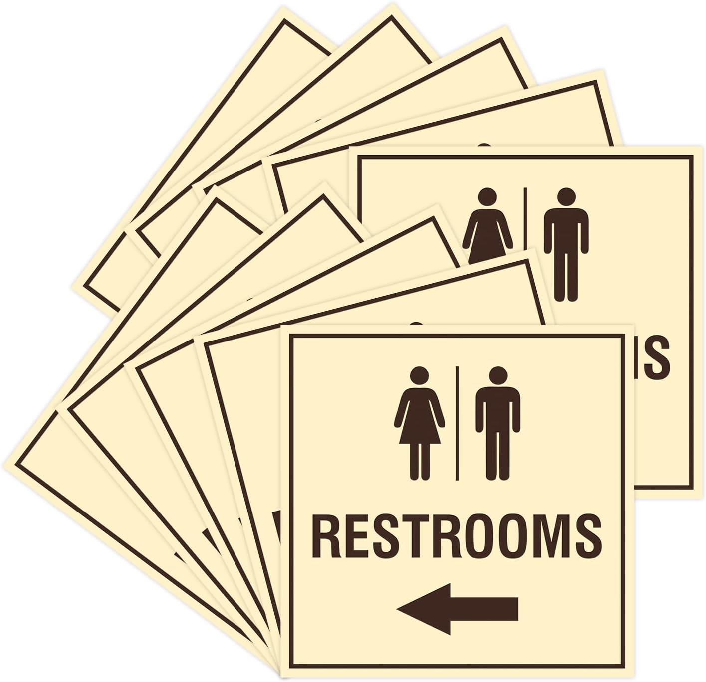 Signs ByLITA Square Restrooms left arrow Sign with Adhesive Tape (Ivory/Dark Brown) - Small (10 Pack)