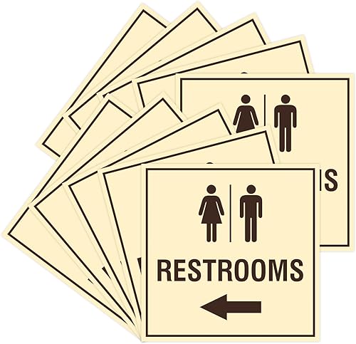 Miniatura 47 de Signs ByLITA Letrero cuadrado de flecha izquierda para baños con cinta adhesiva (plata cepillada) – grande (paquete de 1) Brushed Silver,Azul,Marrón