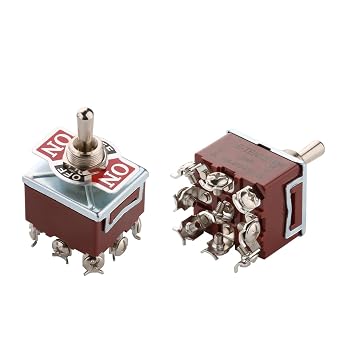 Fielect 2Pcs 9Pin Toggle Switch DPST ON-Off-ON 3 Position Switch 32A 250V Heavy Duty Rocker Toggle Switch