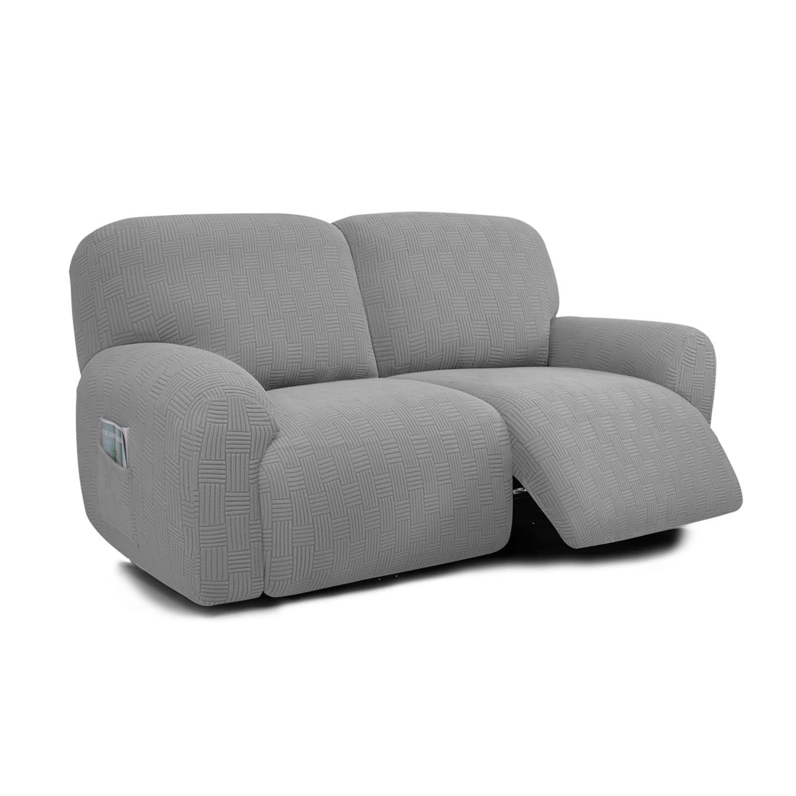 XHDZSW Extra Large 2 Seater Recliner Sofa Covers, 6-Piece Extra Wide 75" - 100" Jacquard Stretch Reclining Couch Covers, Extra Wide Reclining Loveseat Cover (Light Gray)