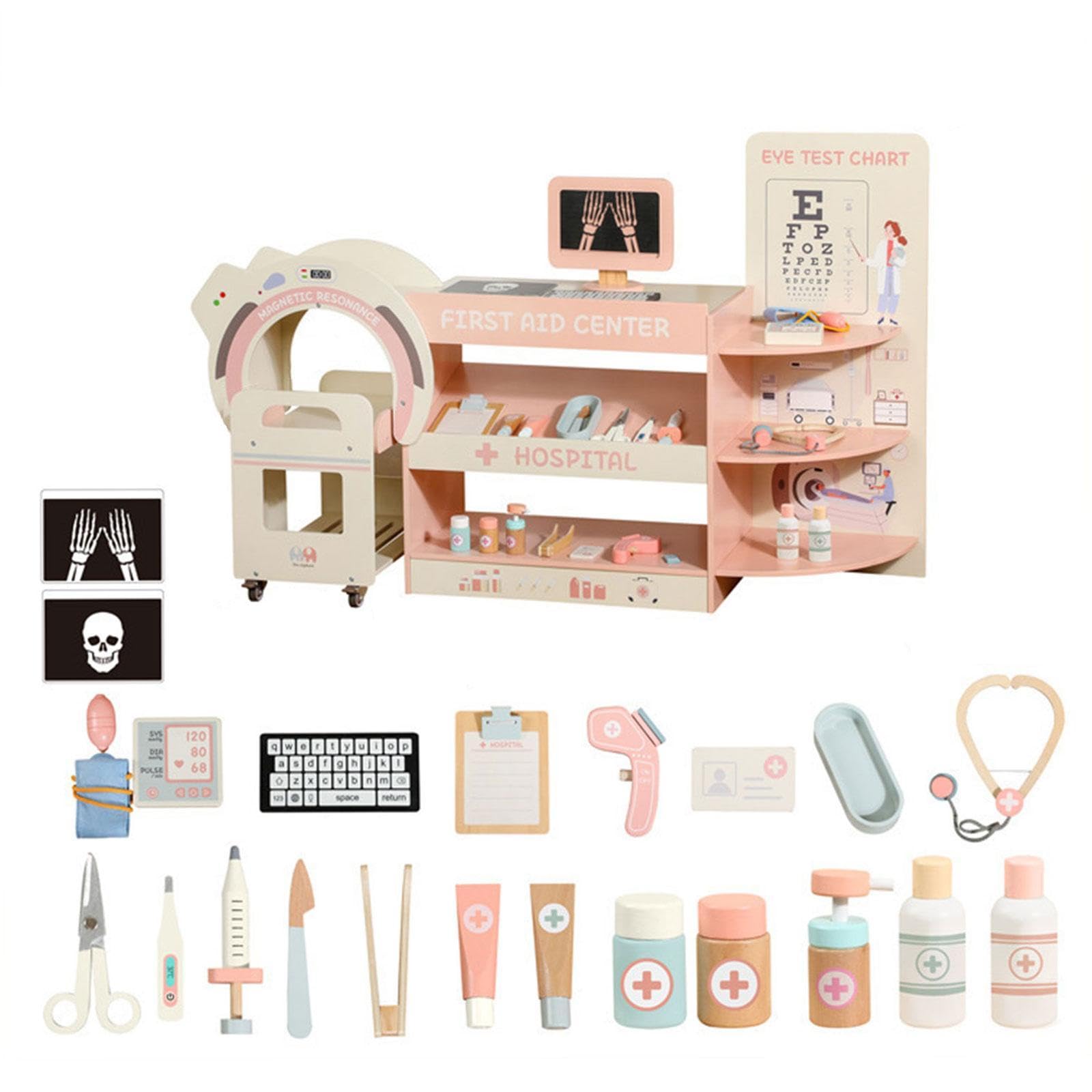 F Fityle Kit de médico para niños, simulación de Hospital, Juguetes educativos realistas de Madera, Juguete médico para niños y niñas, Regalo de cumpleaños, 114 X 29.5 X 72.5 Cm