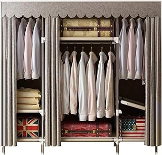 BJLDN Armadio Pieghevole Cabina Guardaroba, Armadio Interamente Pieghevole in Acciaio Inossidabile con Doppio Rivestimento Oscurante di Lusso, Diametro Telaio 2,5 Centimetri,Gary_150*170cm