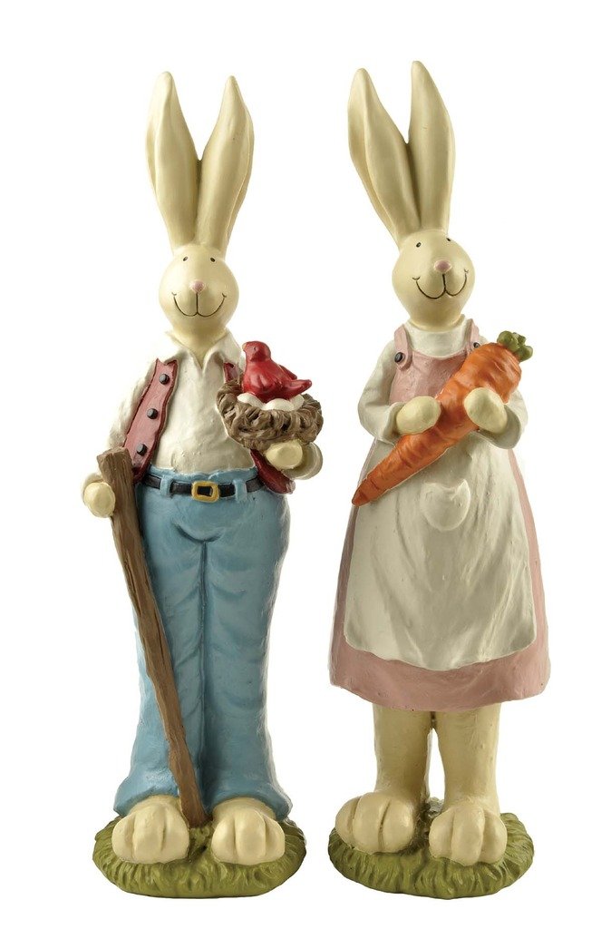 ENNAS Easter Bunny Decorations Couple Rabbit Holding Bird Chutes and Carrot, Hand-Painted Crafts Statue, Spring Easter Bunny Figurine-9''H