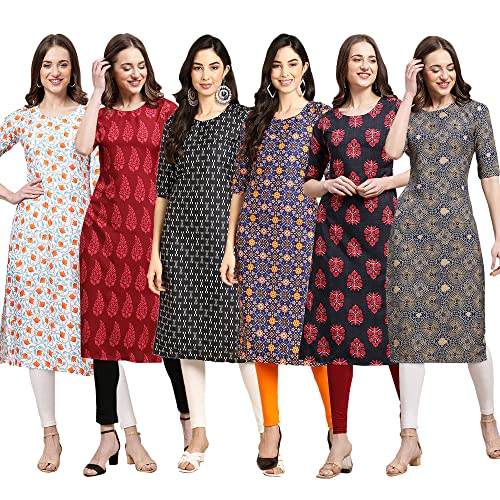 Image of Pinkmint Women's Crepe Digital Print Straight Kurta Pack of 6 [CR-336-370-344-343-328-366]